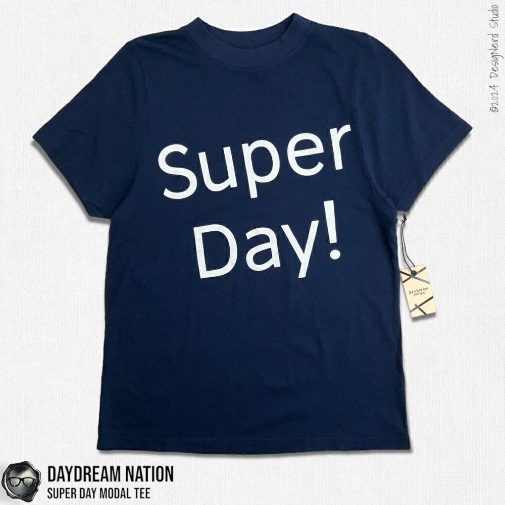 DAYDREAM NATION SUPER DAY CREWNECK TEE SHIRT IN LAPD NAVY BLUE MODAL & COTTON